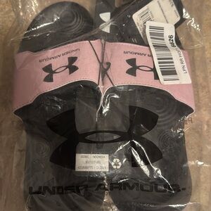 Under Armour Black and Pink Slide Sandals